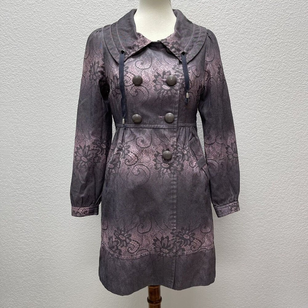 Jade Melody Tam Womens Small Cotton Blend Mid-lengthTrench Coat Purple Lavendar